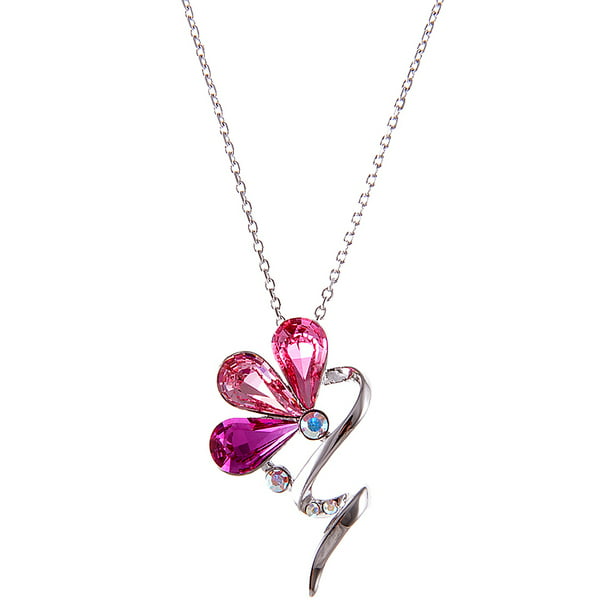 Luxury White/Black/Pink/Purple Crystal Flower Pendant Necklace Fashion Jewelry 